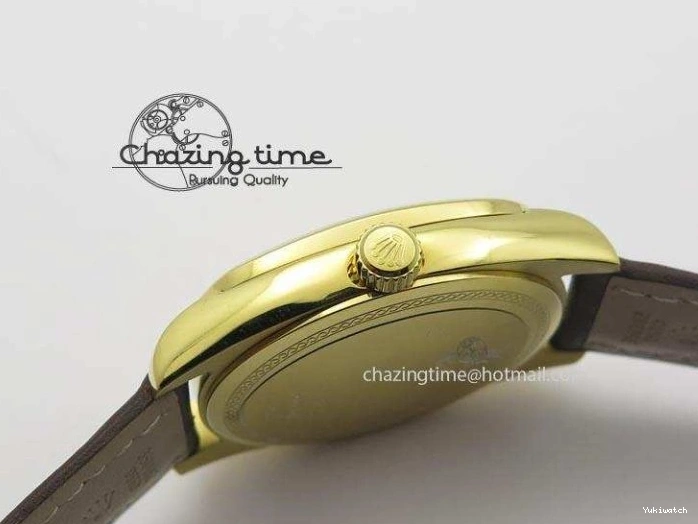 On YG A2824 Leather Brown Dial Date Cellini Strap Numeral White 0318